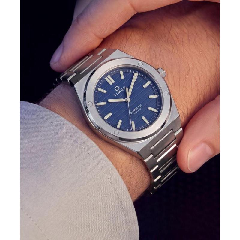 Timex Q Timex Marbella Stainless Steel Bracelet Watch Blue Dial