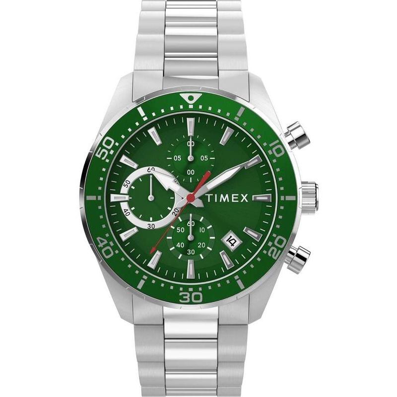 Timex Ridgefield Chronograph Stainless Steel Bracelet Watch Green Dial
