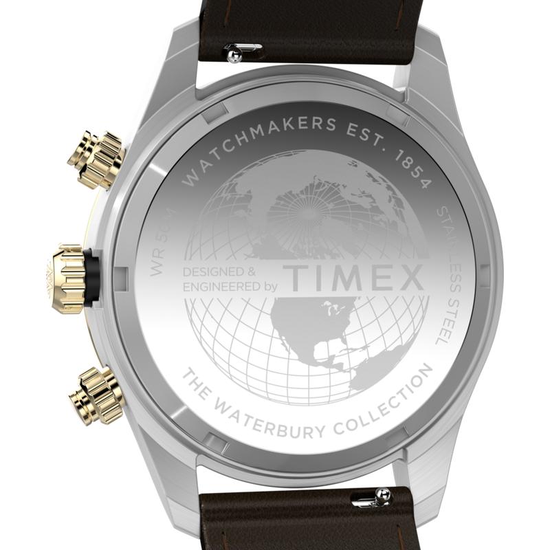 Timex Waterbury Heritage Chronograph Leather Strap Watch Brown Strap