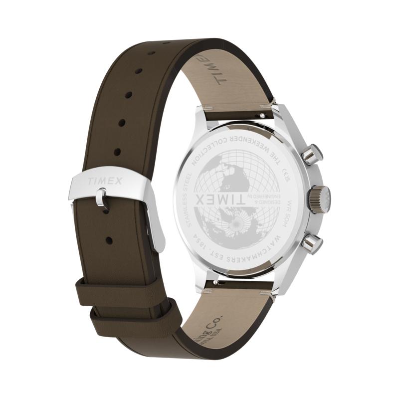 Timex Weekender New England Chronograph Leather Strap Watch Black Dial