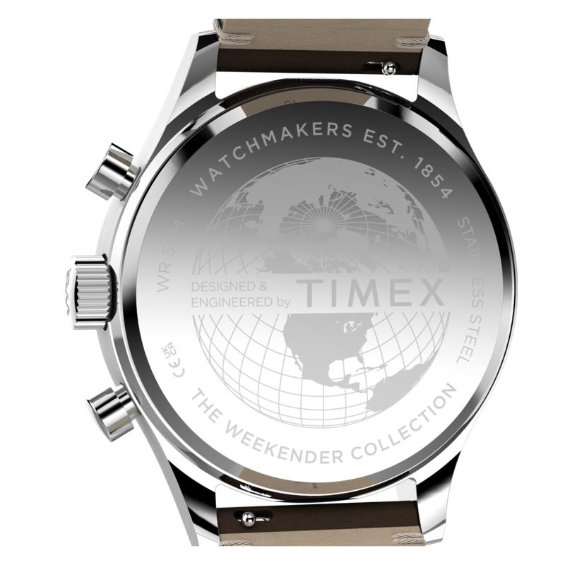 Timex Weekender New England Chronograph Leather Strap Watch Black Dial