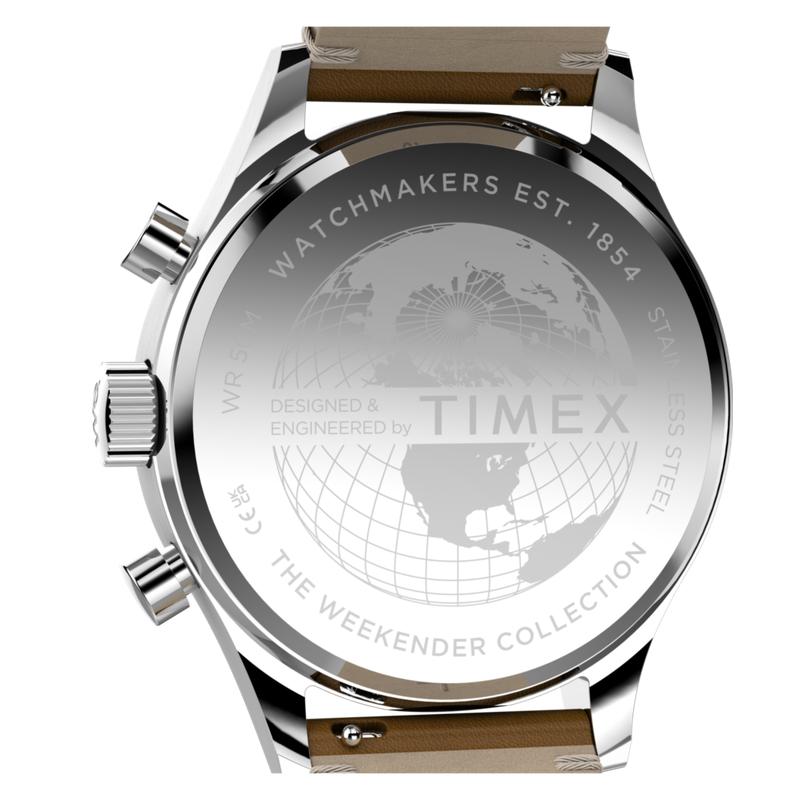 Timex Weekender New England Chronograph Leather Strap Watch Cream Dial