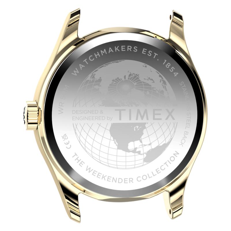Timex Weekender New England Leather Strap Watch Gold-Tone Black Strap