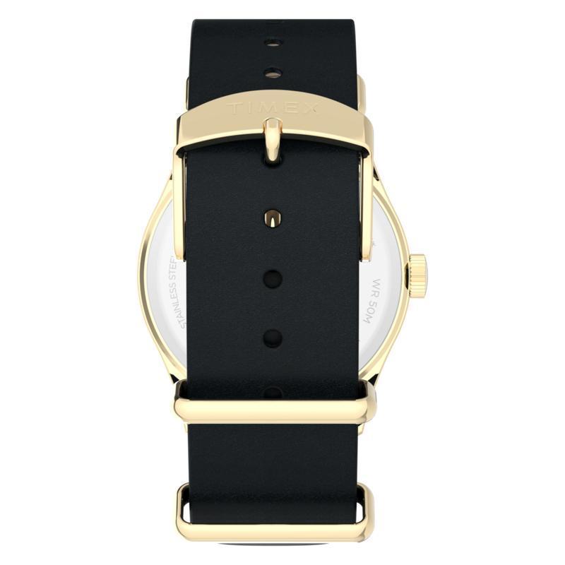 Timex Weekender New England Leather Strap Watch Gold-Tone Black Strap