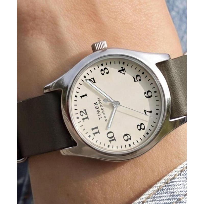 Timex Weekender New England Leather Strap Watch Green Strap