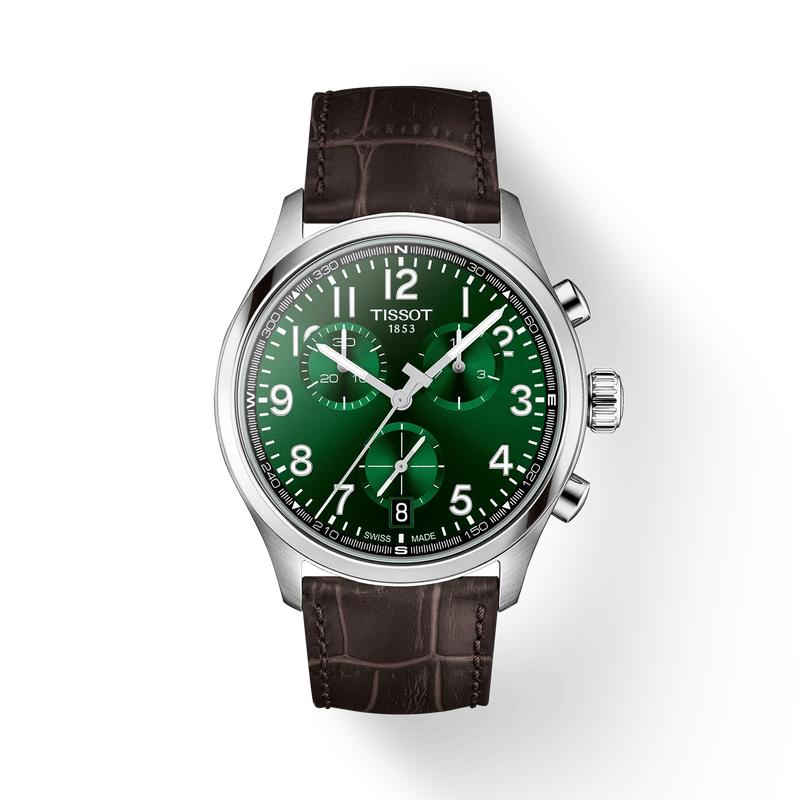 Tissot Chrono Green Dial Brown Leather Strap Watch T116.417.16.092.00