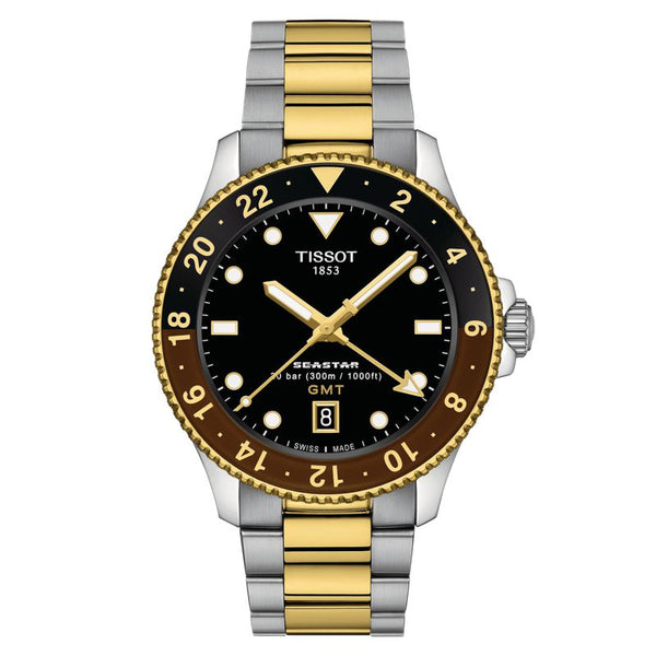 TISSOT SEASTAR 腕時計 ブラック/シルバー/ピンクゴールド Tissot-Seastar-1000-Quartz-GMT