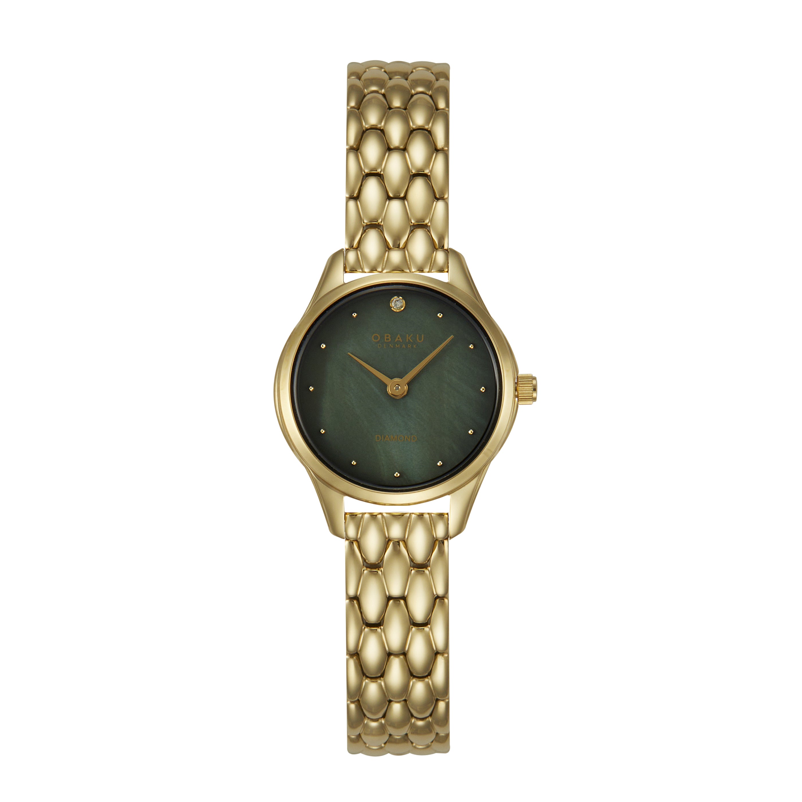Obaku Smykke Petite - Stainless Steel Gold PVD Strap Green Dial Watch V297SXGESG
