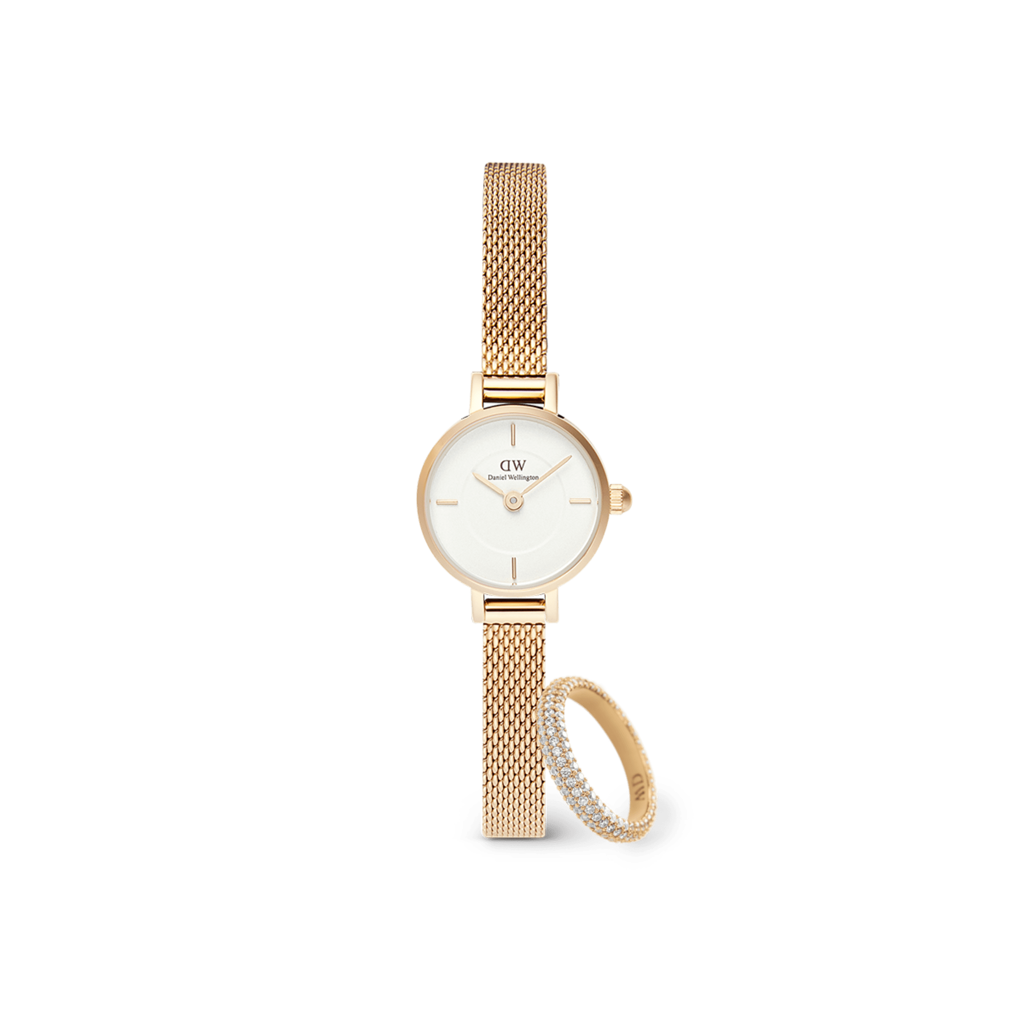 Daniel Wellington Bundle : Petite Mini & Pave Crystal Ring Gold Set