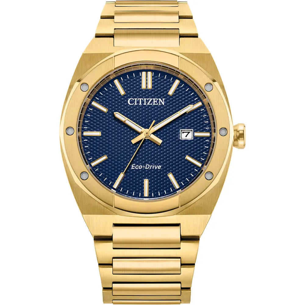 Citizen Men's Sport Gold-Tone Stainless Steel Eco-Drive Blue Dial Watch