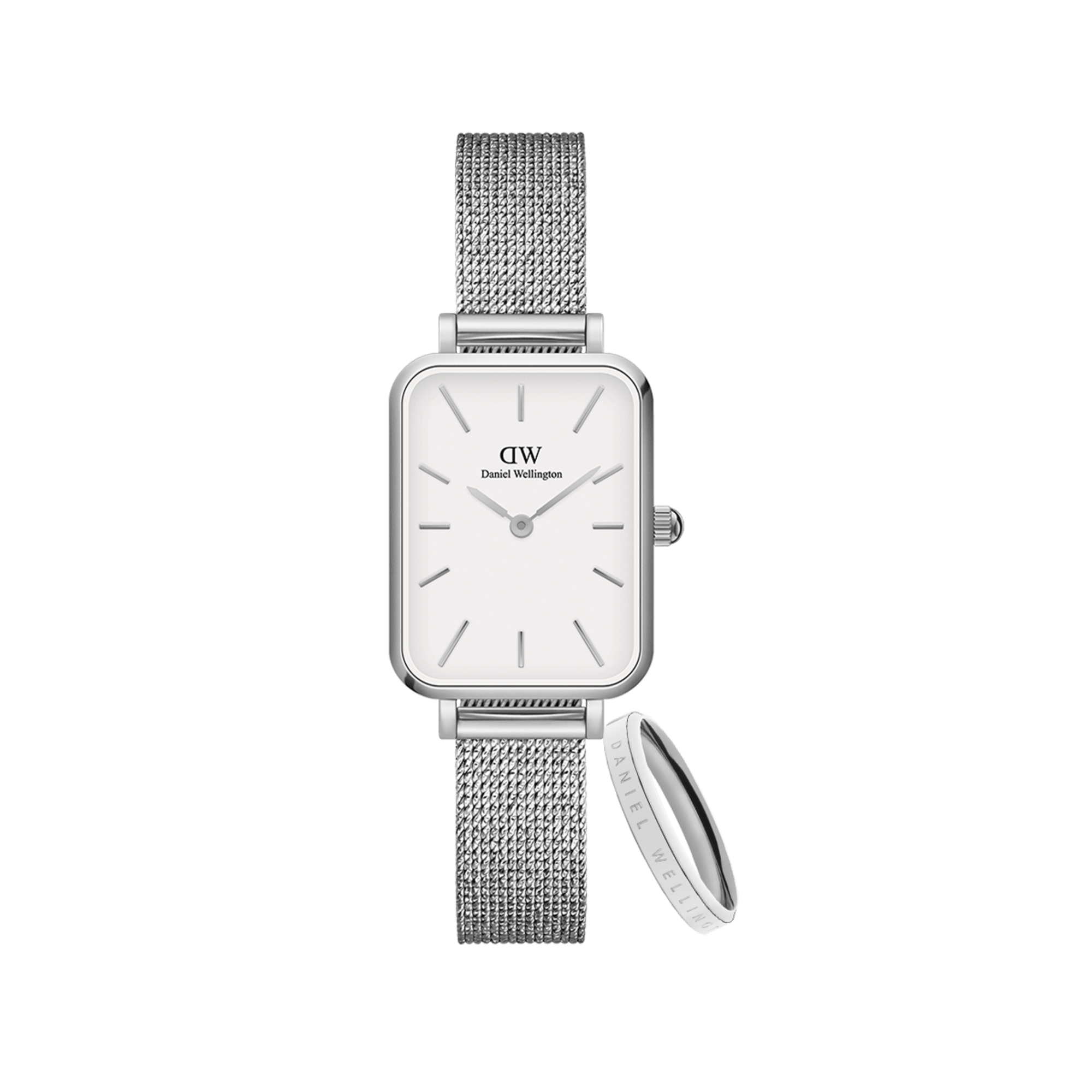 Daniel Wellington Bundle : Quadro Pressed Eggshell White + Classic Ring Silver