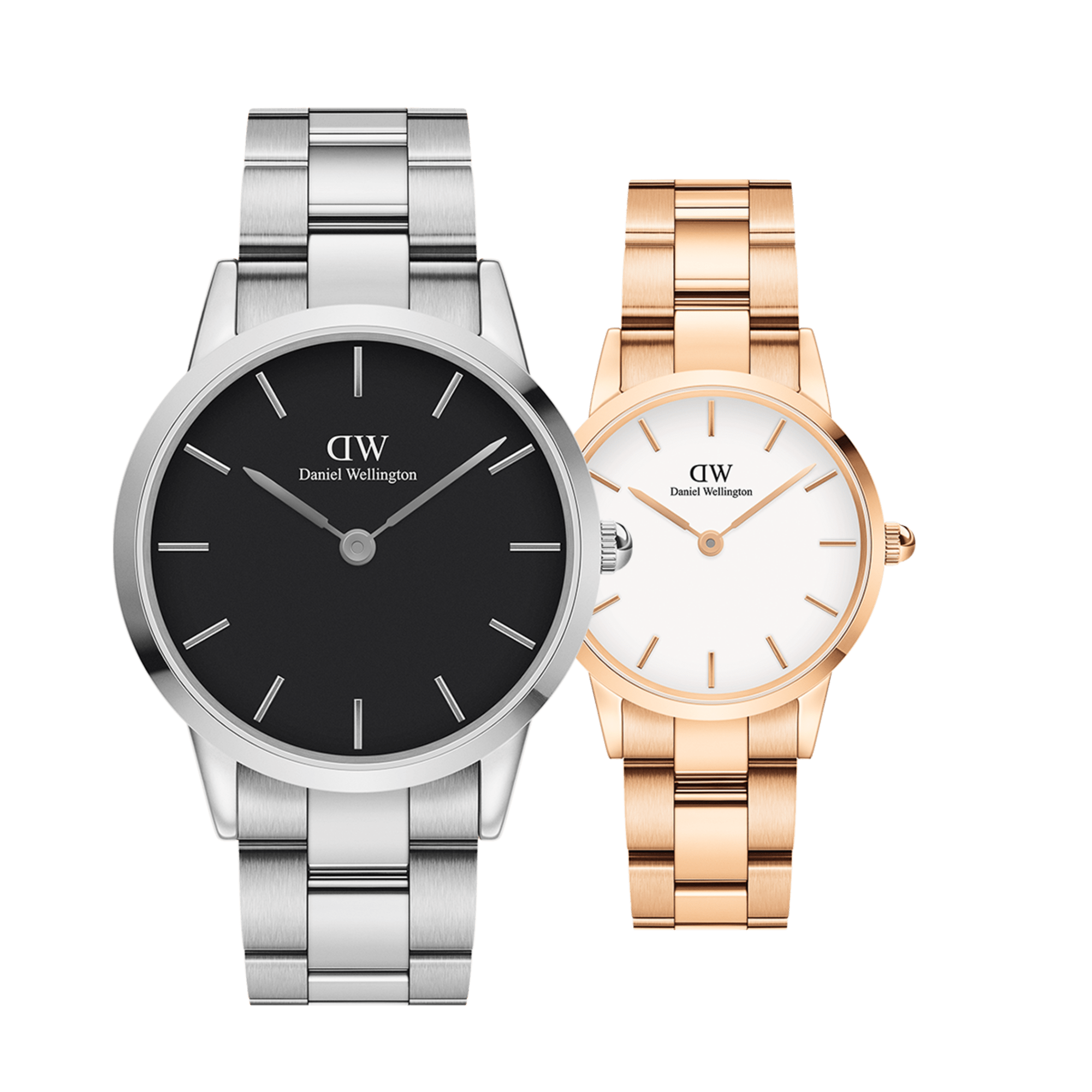 Daniel Wellington Bundle : Iconic Link White Rose Gold & Black Silver
