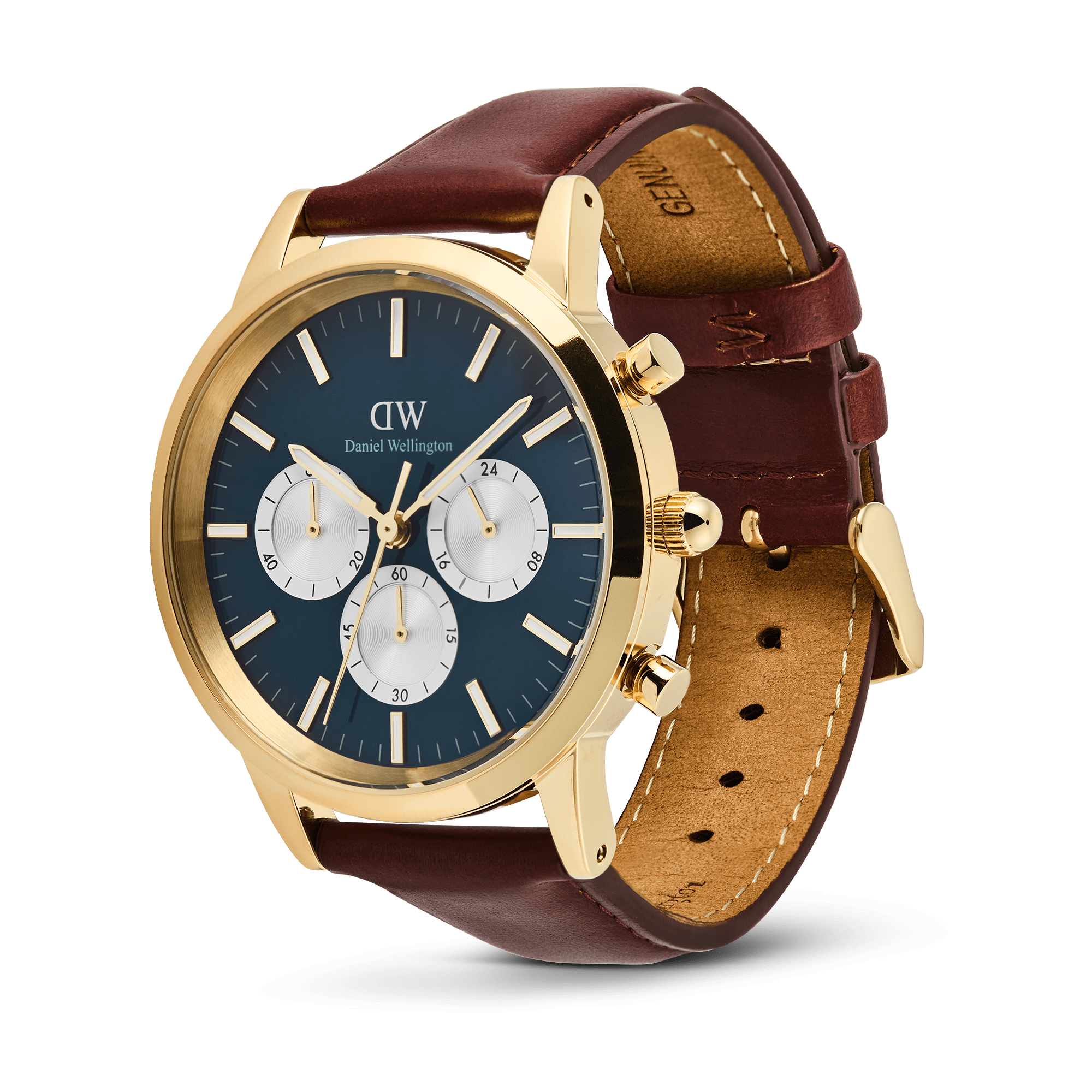 Daniel Wellington Bundle : Iconic Chronograph Panda + Ellipse Cuban Chain Bracelet Gold Set