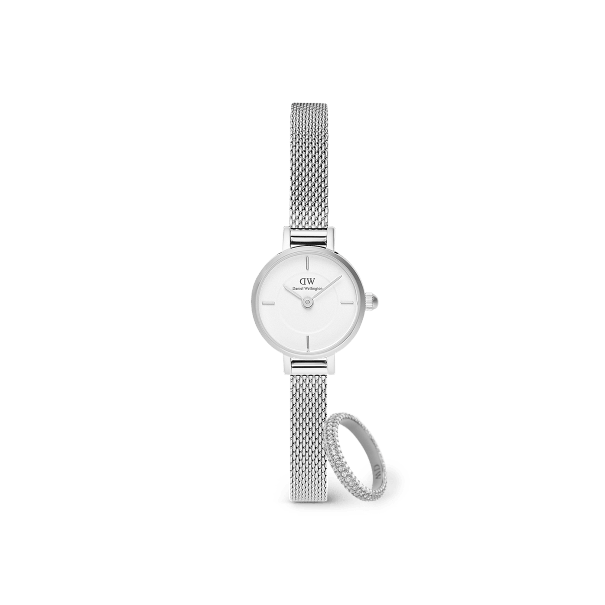 Daniel Wellington Bundle : Petite Mini & Pave Crystal Ring Silver Set