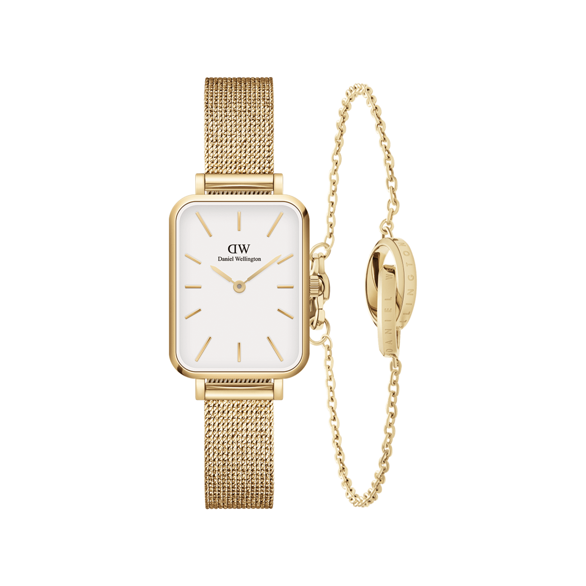 Daniel Wellington Bundle : Quadro Pressed Eggshell White + Elan Unity Bracelet Gold