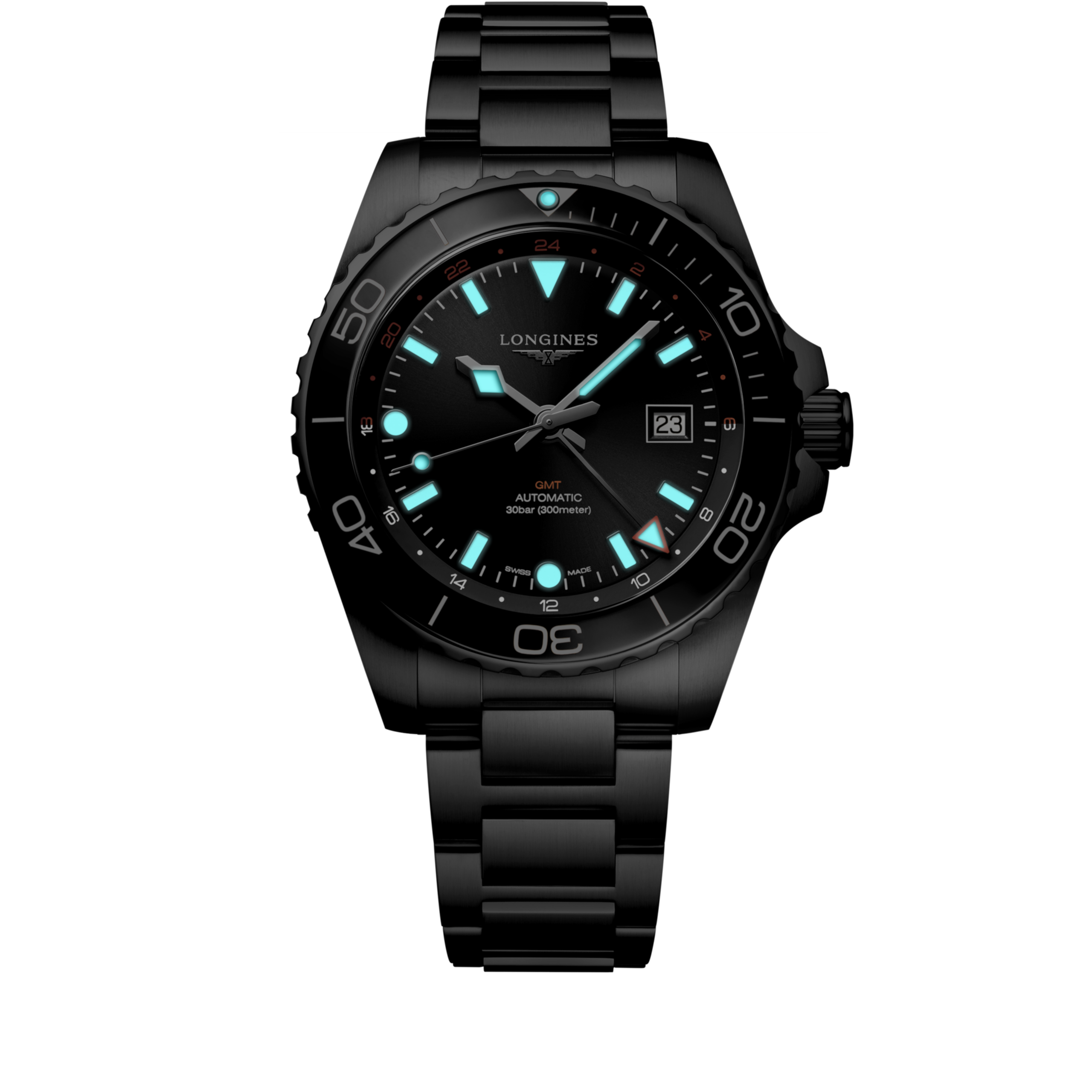 Longines HydroConquest GMT L3.890.4.56.6 Men's Automatic Watch Sunray Black Dial