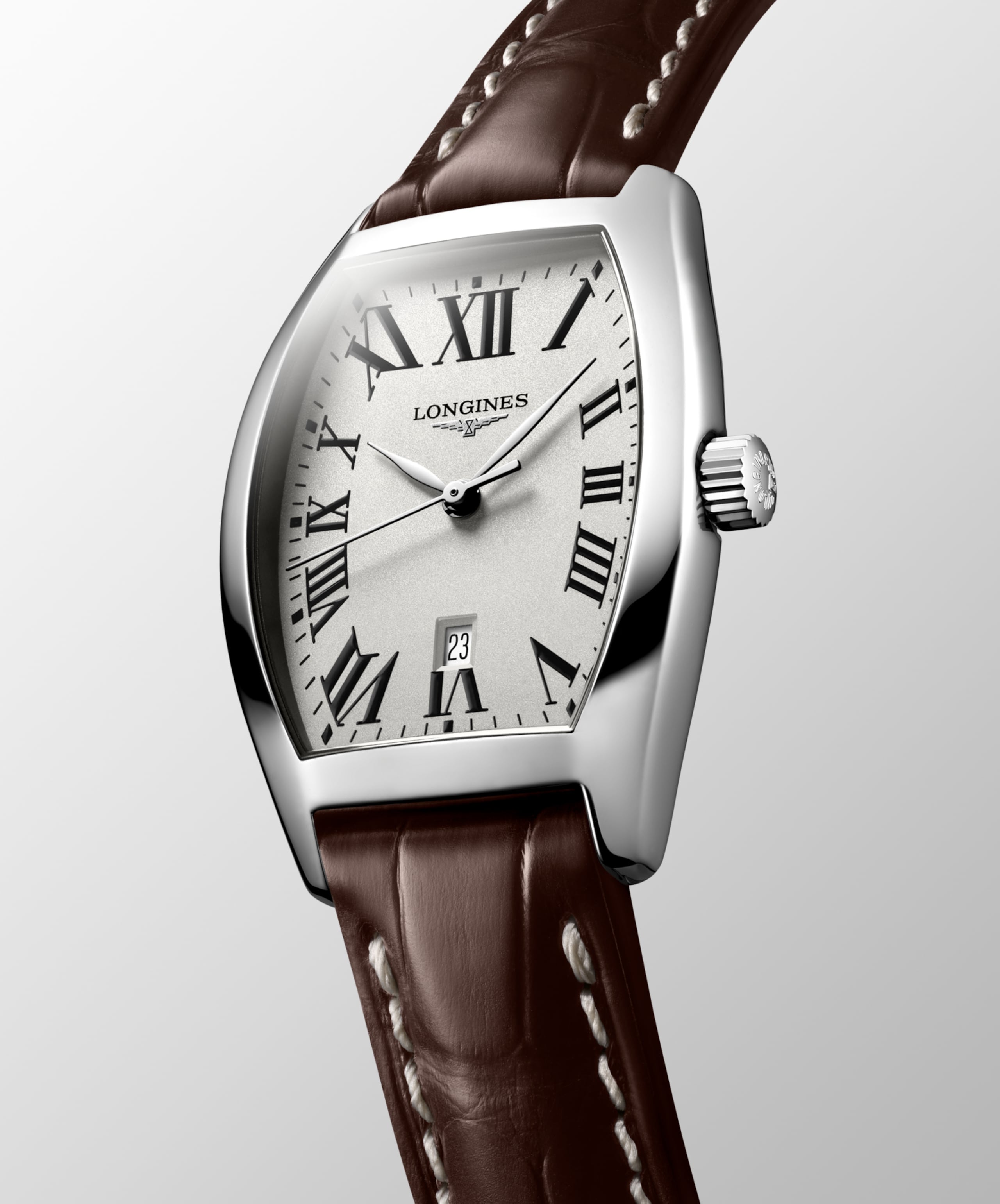 Longines Evidenza Quartz Watch 26mm Opaline Ivory Brown Alligator Strap
