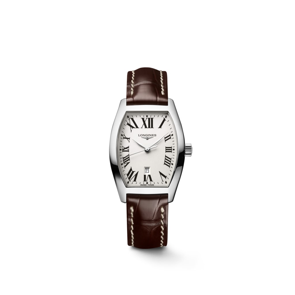 Longines Evidenza Quartz Watch 26mm Opaline Ivory Brown Alligator Strap