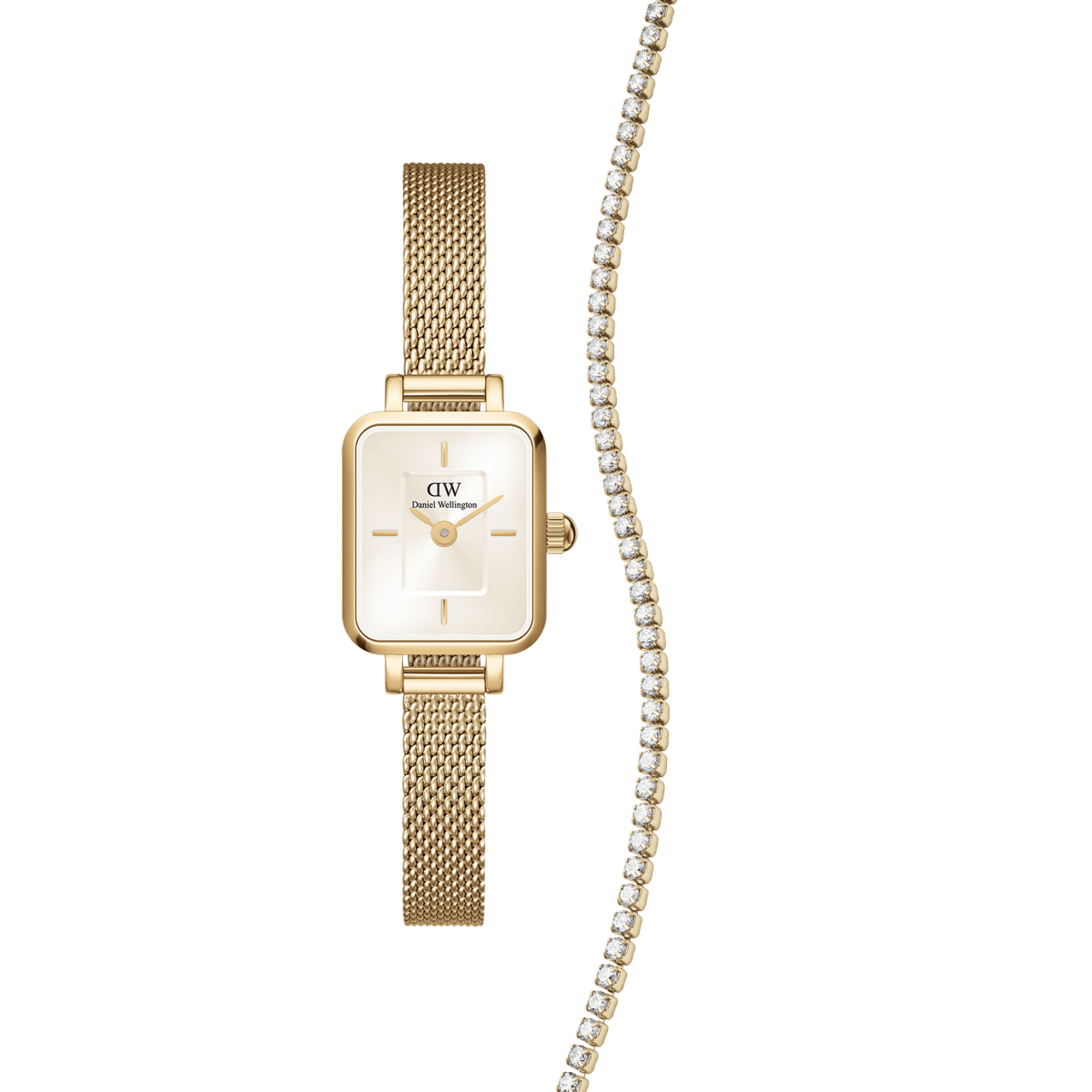 Daniel Wellington Bundle : Quadro Mini Champagne Evergold + Tennis Necklace