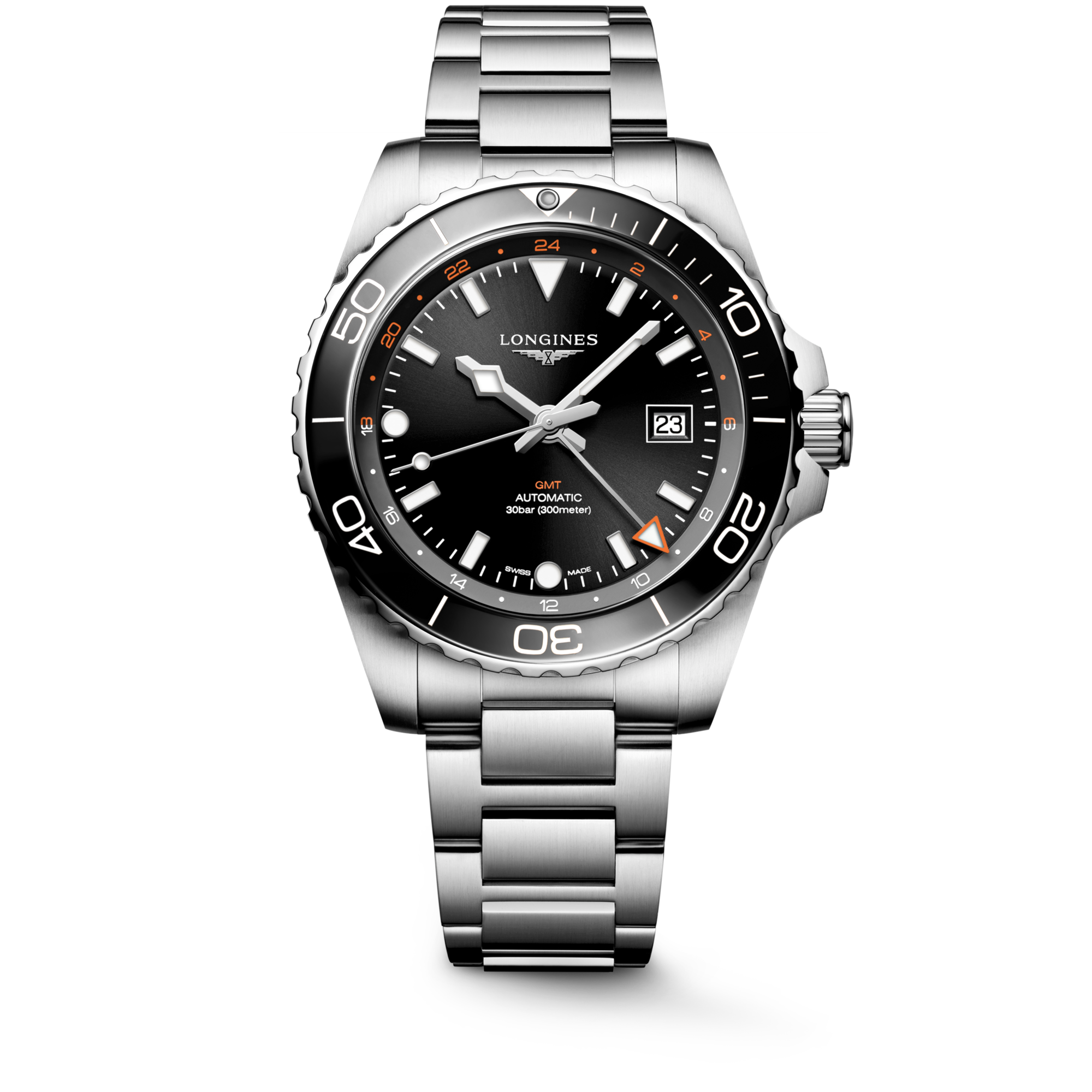 Longines HydroConquest GMT L3.890.4.56.6 Men's Automatic Watch Sunray Black Dial