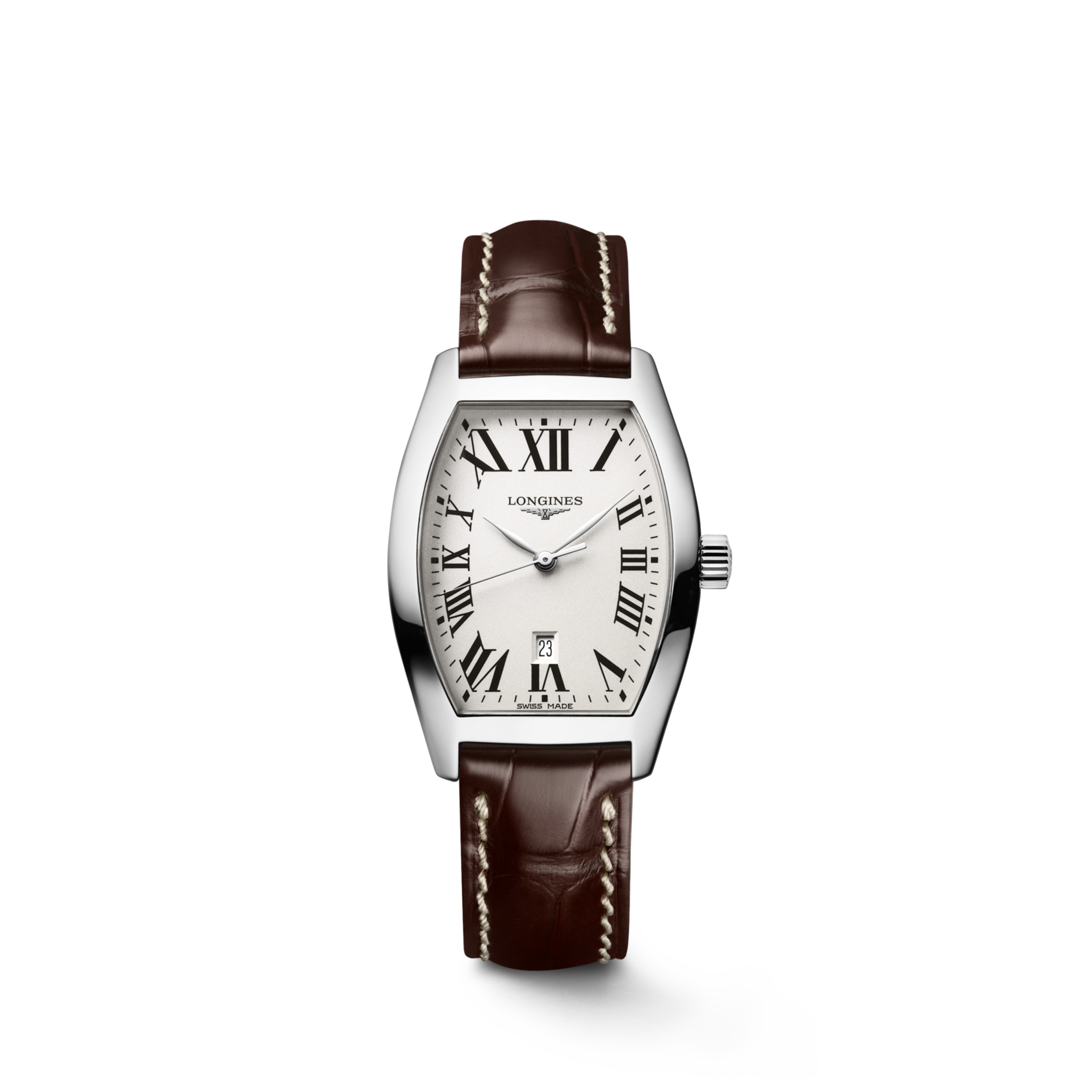 Longines Evidenza Quartz Watch 26mm Opaline Ivory Brown Alligator Strap