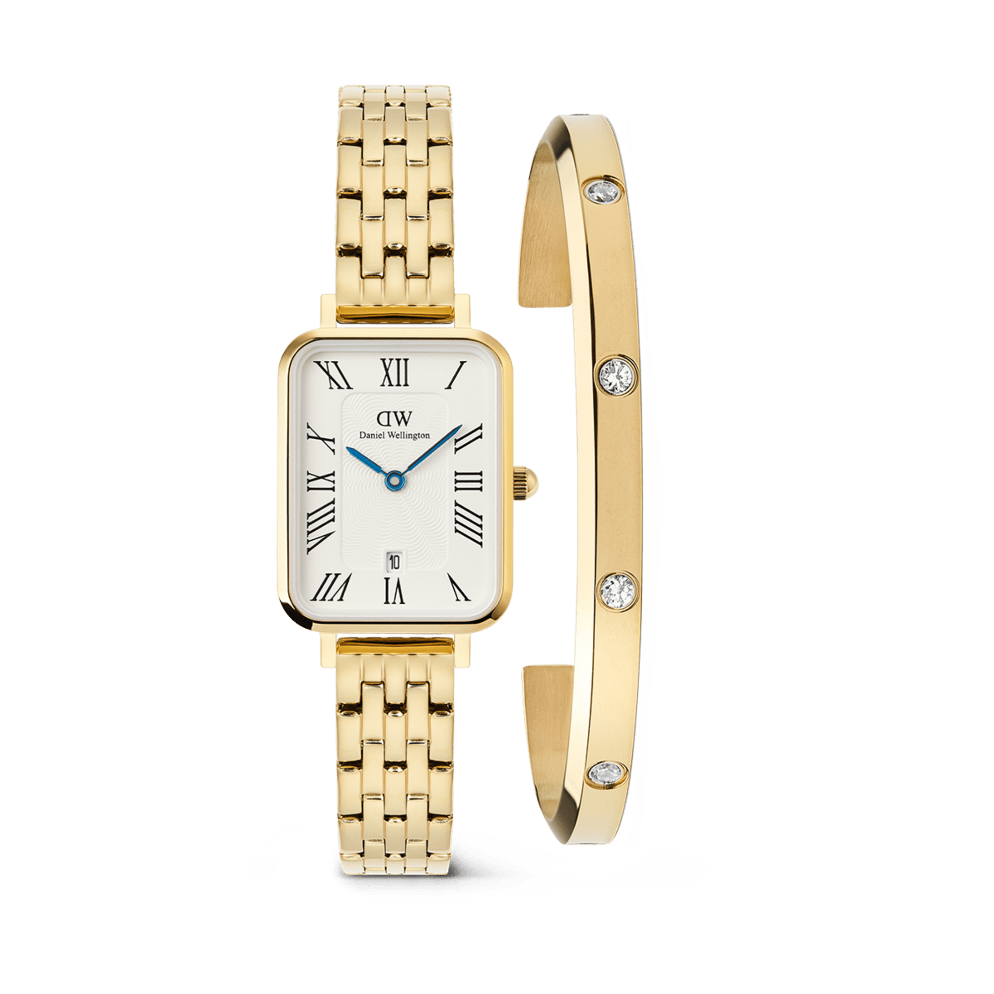 Daniel Wellington Bundle : Quadro Roman Numerals Date + Classic Lumine Bracelet Gold Set