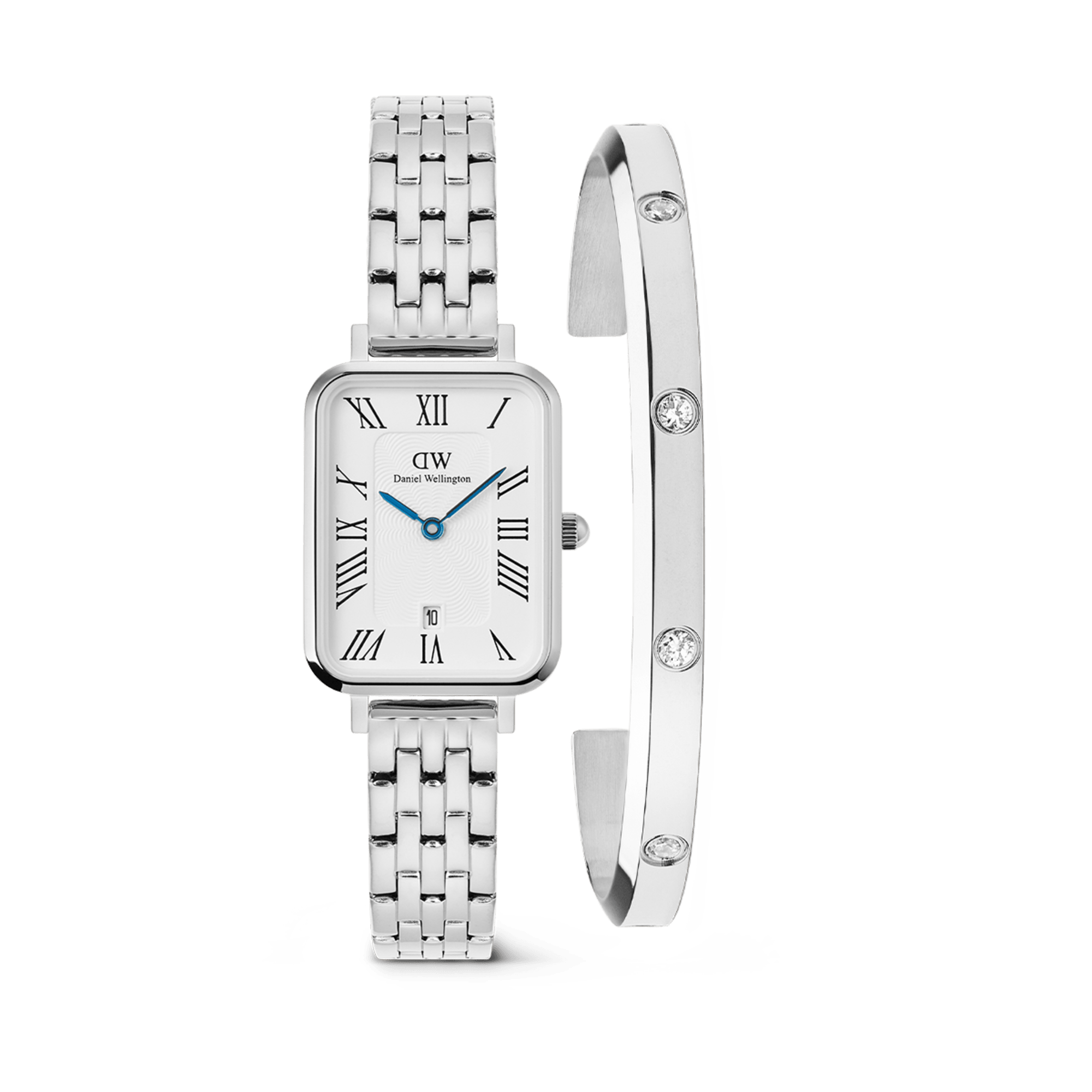 Daniel Wellington Bundle : Quadro 5-Link + Classic Lumine Bracelet Silver Set